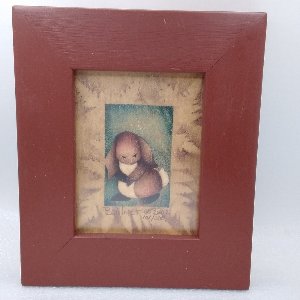 Barbara A. Palmer Limited Edition Folk Art Bunny PRINT 102/500 Wood Frame 2002 - Picture 12 of 12